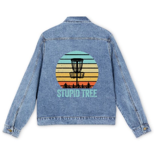 Disc Golf Men's Denim Jackets Funny Stupid Tree Retro Disc Golf