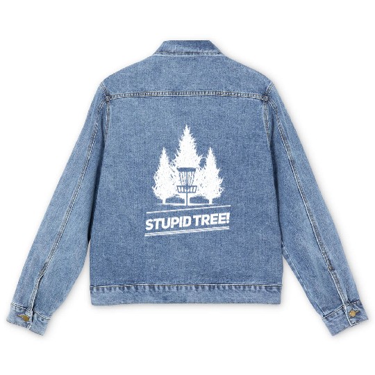 Funny Disc Golf Stupid Tree Distressed Frisbee Men's Denim Jackets