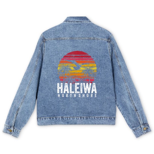 Haleiwa Hawaii HI North Shore Sunset Surf Surfing Men's Denim Jackets