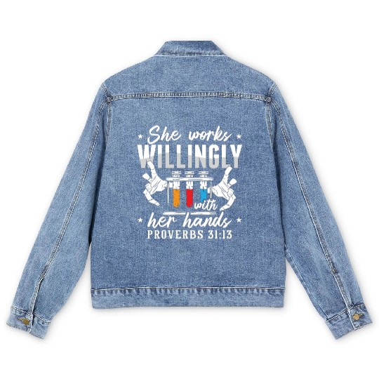 Lab Tech She Works Willingly Laboratory Technician Men's Denim Jackets