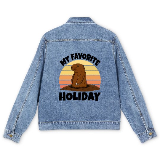 My Favourite Holiday Groundhog Men's Denim Jackets