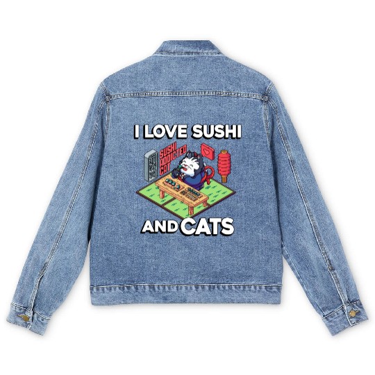 I Love Sushi And Cats, Sushi Lover, Japan, Men's Denim Jackets