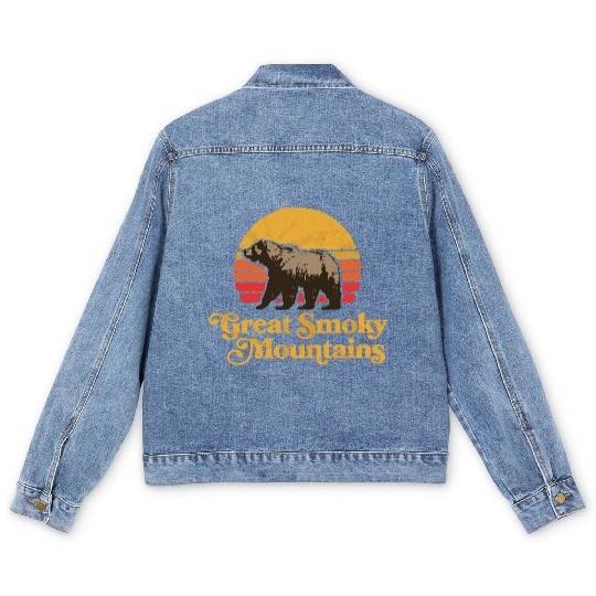 Retro Great Smoky Mountains Park Bear Men's Denim Jackets