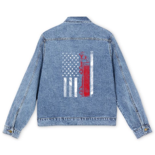 US American Flag Semi Truck Driver 18 Wheeler Men's Denim Jackets