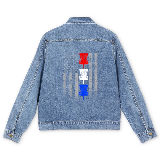 Red White and Blue Disc Golf Flag Men's Denim Jackets