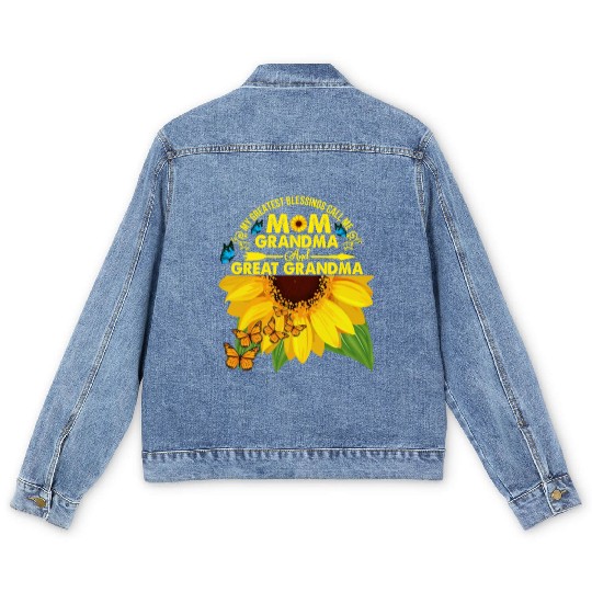 Grandma Men's Denim Jackets My Greatest Blessings Call Me Mom