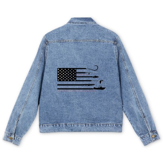 American Flag and Fishing Combined Men's Denim Jackets