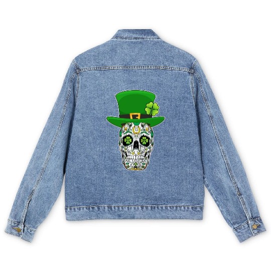Sugar Skull Saint Patrick's Day of Dead Men's Denim Jackets