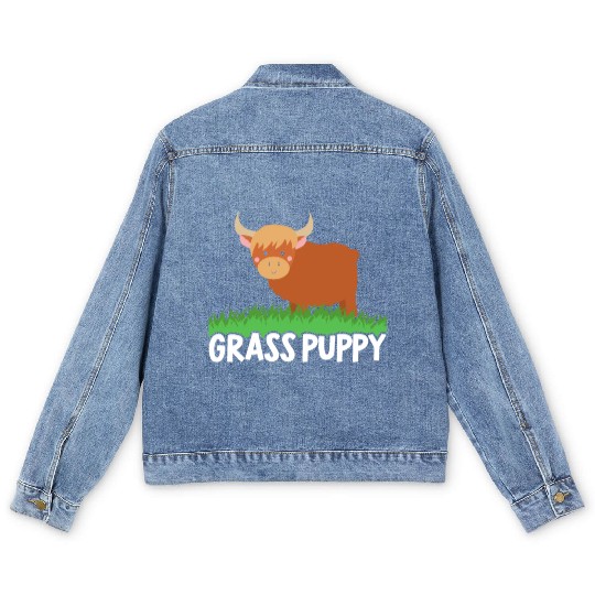 Grass Puppy Highland Farmer Cow Whisperer Farm Men's Denim Jackets