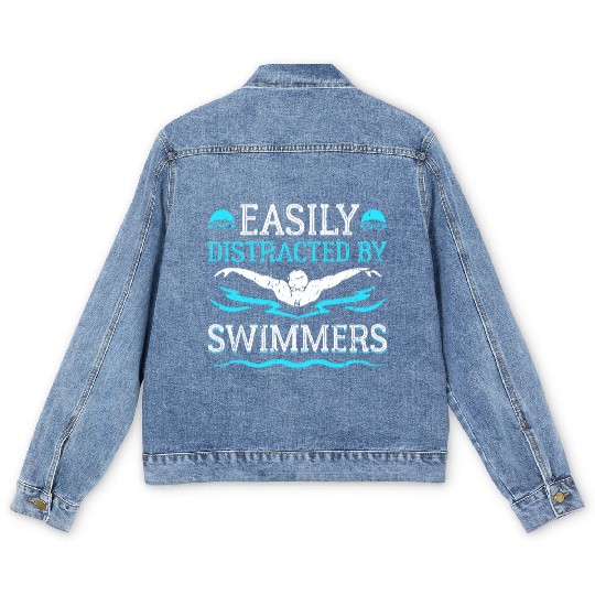 Easily Distracted By Swimmers Swim Men's Denim Jackets