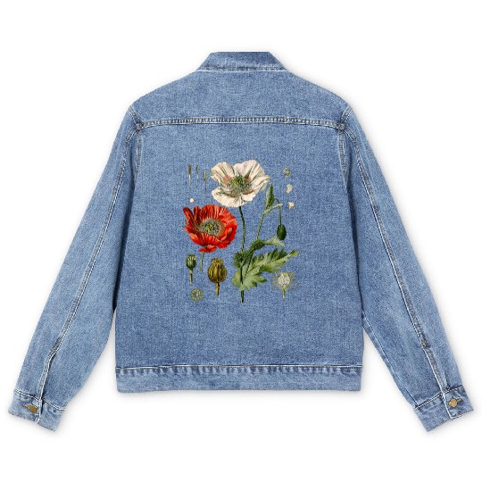Red Poppy flower Botanical Poppies Red Poppy Men's Denim Jackets