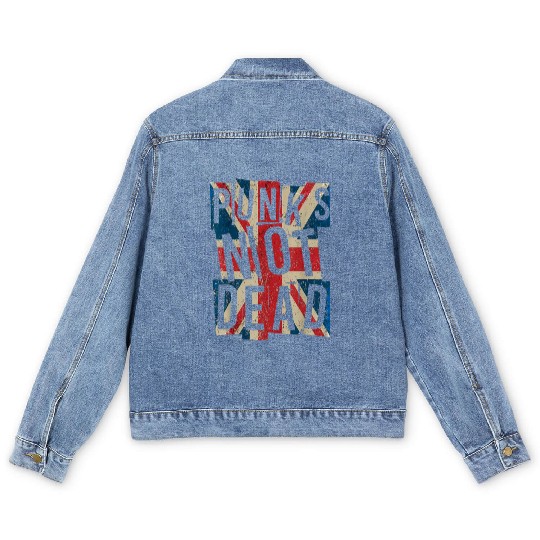 Punks Not Dead Vintage UK London Flag Punk Is Not Men's Denim Jackets