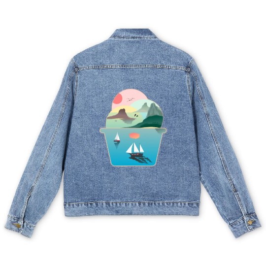 Ice Cream Summer Ocean Wanderlust Sailing Sunset Men's Denim Jackets