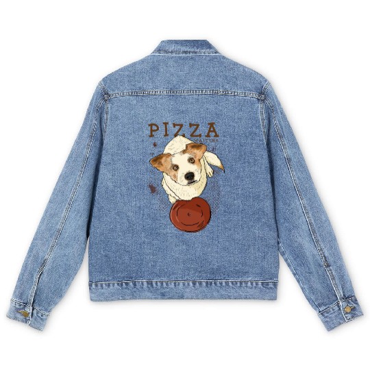 Dog waiting Pizza Men's Denim Jackets