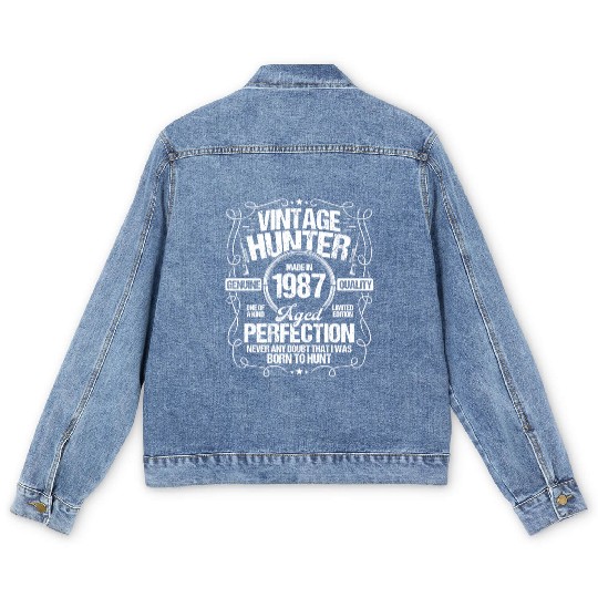 1987 Hunting for Boar Hunter Dog 1987 Year Born Men's Denim Jackets