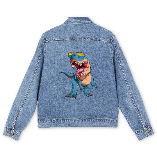 Funny Trex LGBT Gay Pride Rainbow Flag Men's Denim Jackets