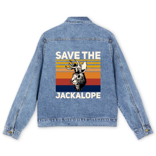 Save The Jackalope , Vintage Retro Camping Lover Men's Denim Jackets
