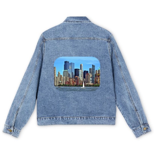 Manhattan NY – Sailboat By Manhattan Skyline Men's Denim Jackets