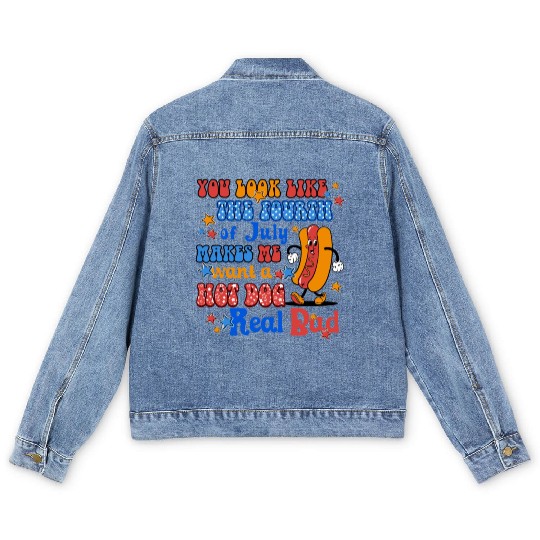 Makes Me Want A Hot Dog Real Bad 4th of July Men's Denim Jackets