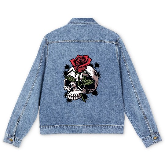 Bullets and Skull Roses Aesthetic Dripping Pattern Men's Denim Jackets