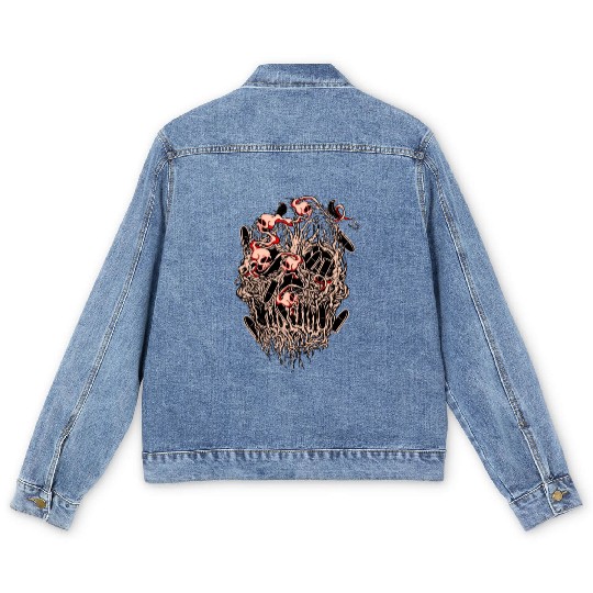 Bullets and Skull Roses Aesthetic Dripping Pattern Men's Denim Jackets