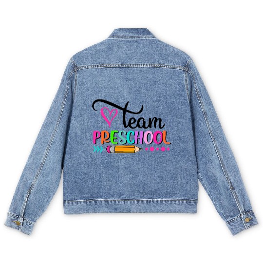 Team Preschool Teacher Student Funny Back To Men's Denim Jackets