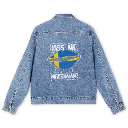 Sweden Summer Solstice Feast Day Men's Denim Jackets