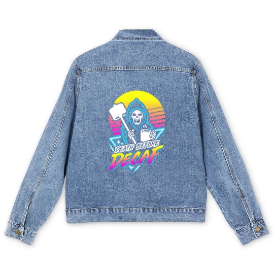 Death Before Decaf (Gym Reaper) Retro Neon Men's Denim Jackets