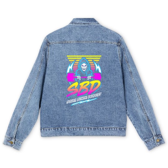 SBD Squat Bench Deadlift (Gym Reaper) Retro Neon Men's Denim Jackets