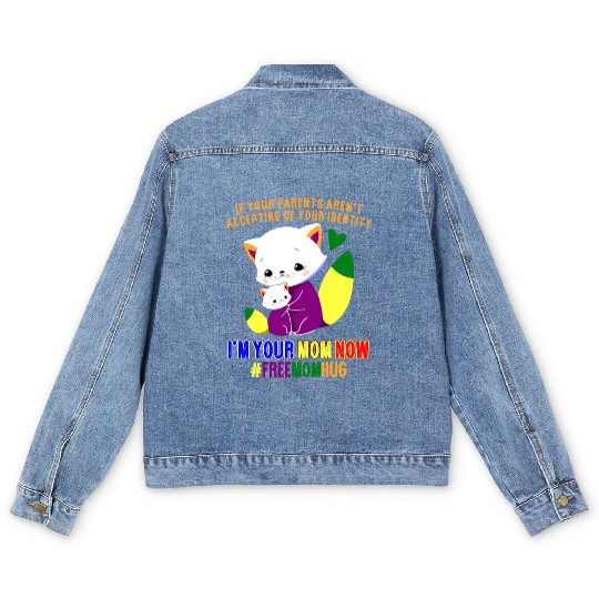 Free Mom Hugs Proud Mama Cat and Kitten Pride Men's Denim Jackets
