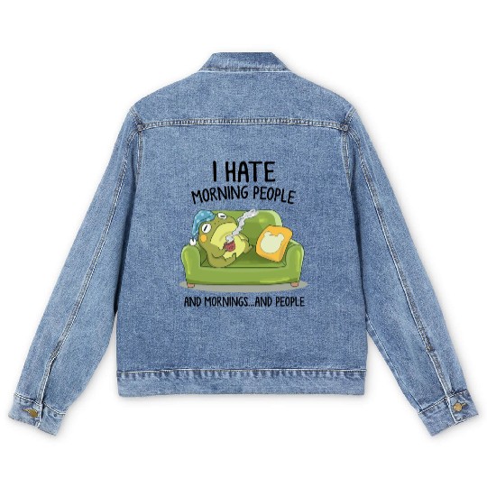 Toad Frog Drinking Coffee I Hate Morning People Men's Denim Jackets