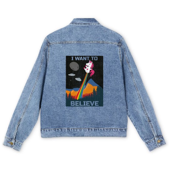 Unicorn "I Want To Believe" UAP Outfit Alien Ufo Men's Denim Jackets