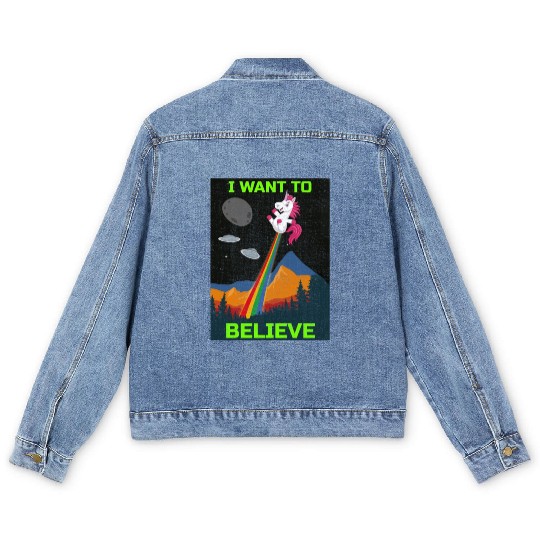 Unicorn "I Want To Believe" UAP Outfit Alien Ufo Men's Denim Jackets