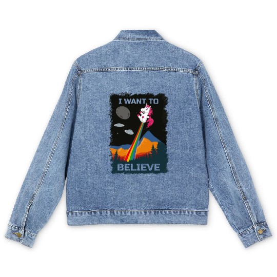 Unicorn "I Want To Believe" UAP Outfit Alien Ufo Men's Denim Jackets