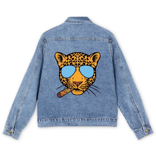 Jaguar with aviator sunglasses and Cuban cigar Men's Denim Jackets