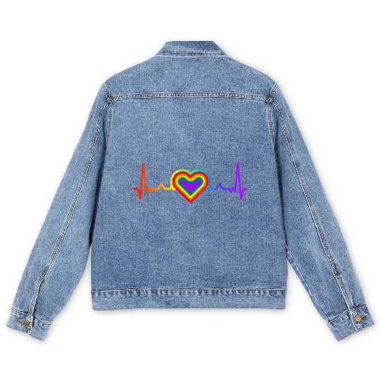 Rainbow Heart LGBTQ Lesbian Gay Pride Men's Denim Jackets