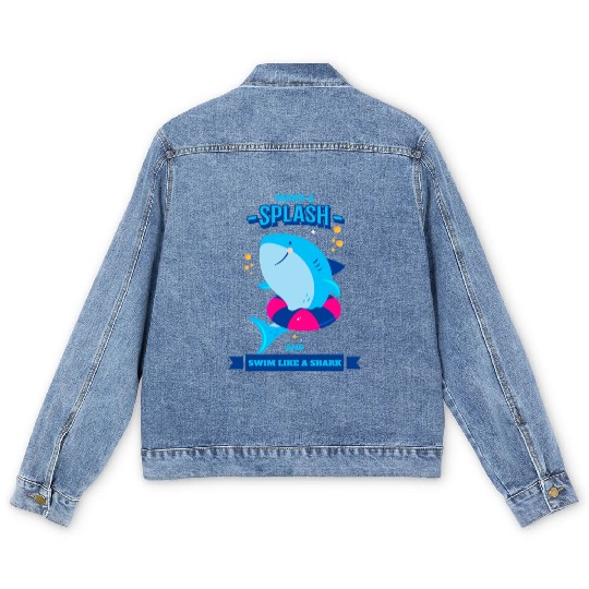 Learn To Swim Make A Spash And Swim Like A Shark Men's Denim Jackets