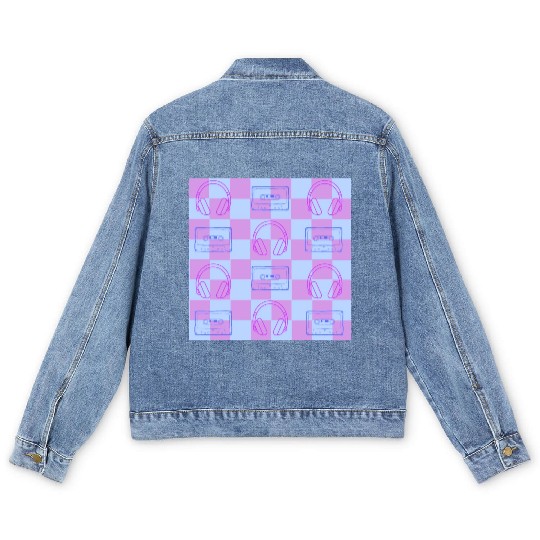 1980's Music Checkerboard - blue and purple Men's Denim Jackets