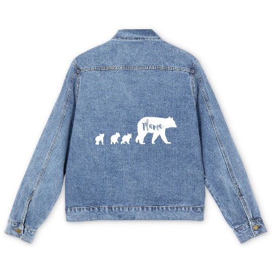Mama Bear With 3 Three Cubs Fun Mom Mother Men's Denim Jackets