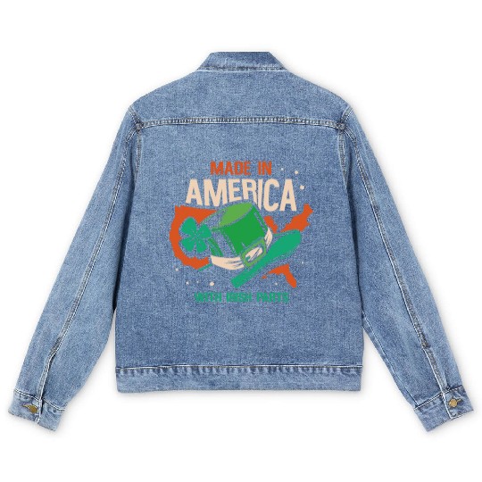 Made In America With Irish Parts Gaelic Ireland Men's Denim Jackets