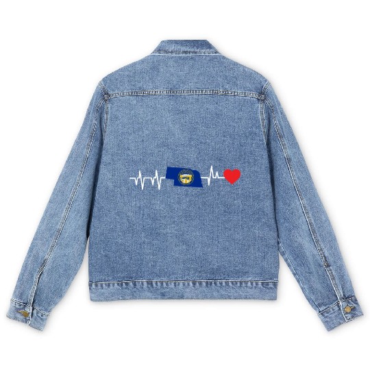 Nebraska Heartbeat Gift Men's Denim Jackets