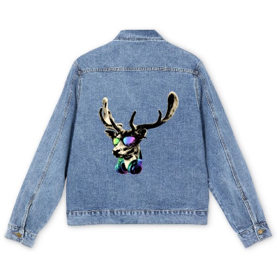 Deer DJ Brown Sticker Cool and Funny Music Animal Men's Denim Jackets