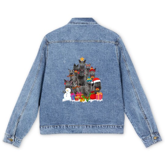 Funny Russian Blue Christmas Tree Pet Cat Lover Men's Denim Jackets