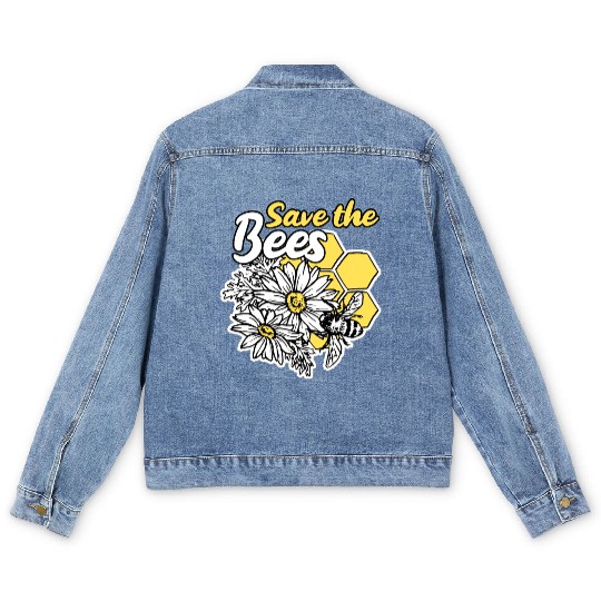 Save the bee honey bee gift idea environmental pro Men's Denim Jackets