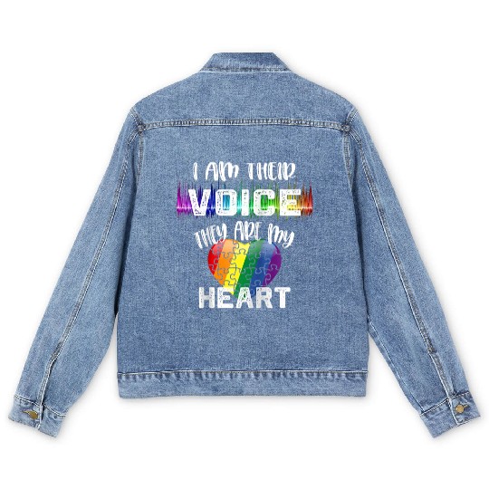 Autism Teacher I Am Their Voice They Are My Heart Men's Denim Jackets