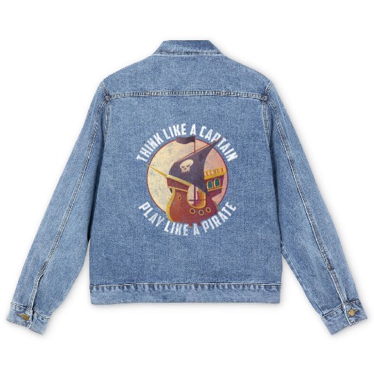 Pirate Treasure Hunter Eye Patch Ship Men's Denim Jackets