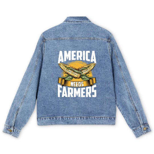 America Needs Farmers Funny Corn Farming Men's Denim Jackets