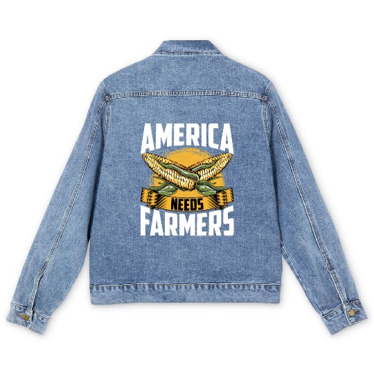 America Needs Farmers Agriculture Farmer Corn Men's Denim Jackets
