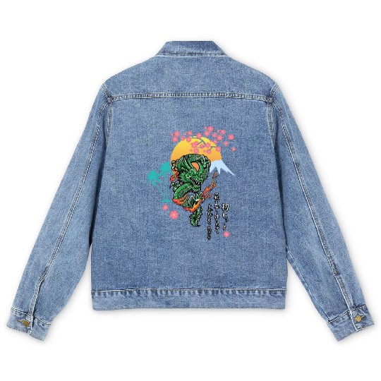 Dragon Sun Cherry Blossom | Japanese Culture Men's Denim Jackets