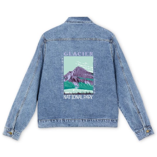 Glacier National Park Hidden Lake Distressed Men's Denim Jackets